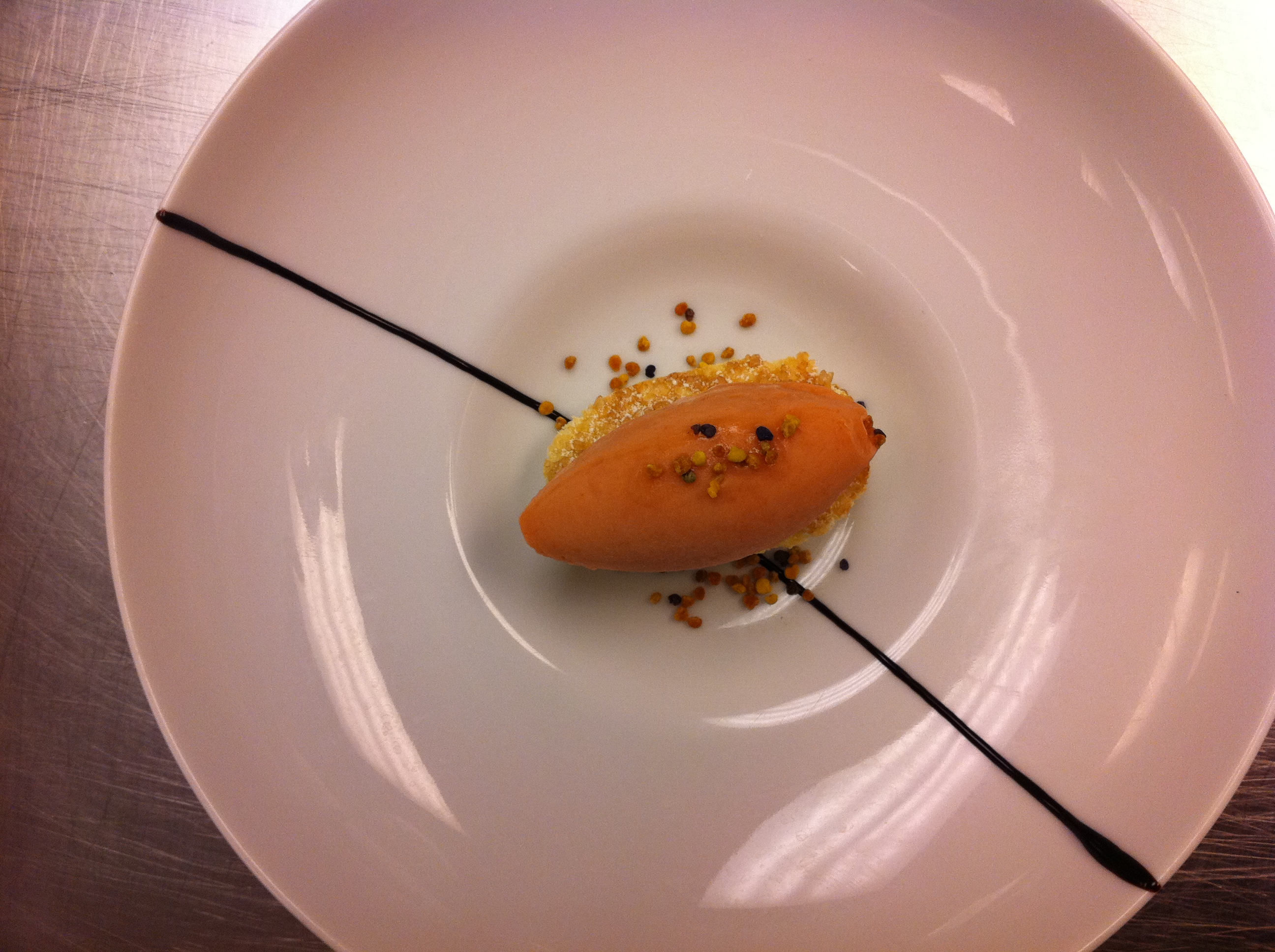 peach sorbet, pre-dessert