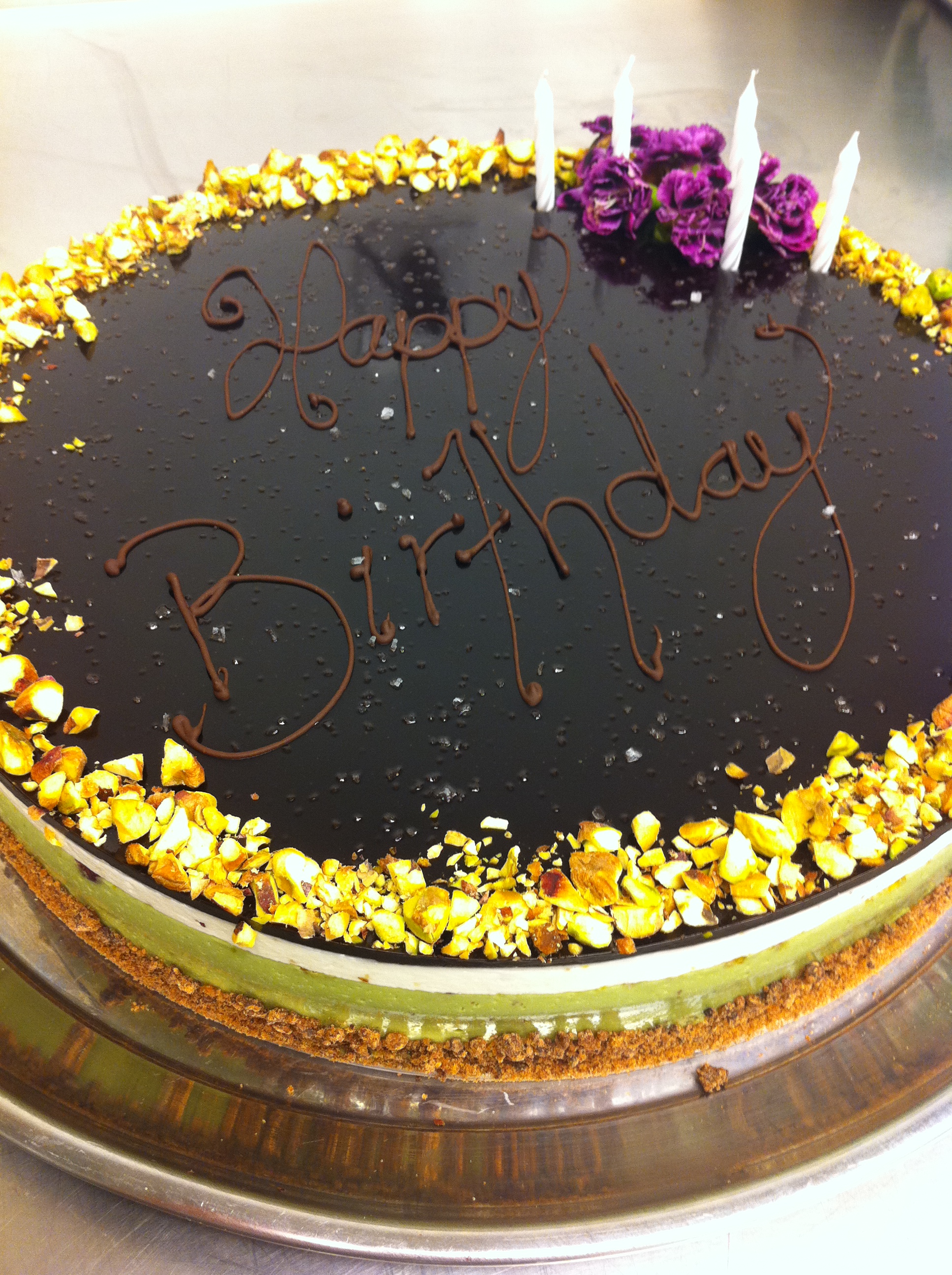 Pistachio and alba truffle birthday cake